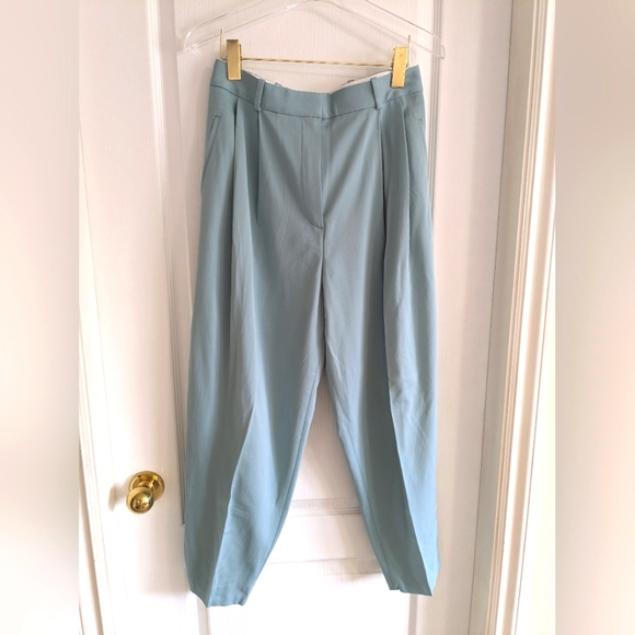 Massimo Dutti pleat front high rise teal trouser - Picture 3 of 6